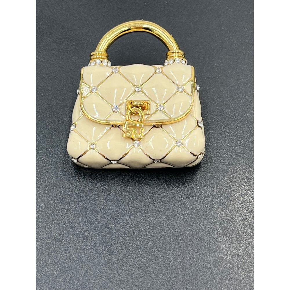 St. John Vintage Handbag Cream Enamel Crystal Rhinestones
Gold Bag Opens Brooch - Picture 4 of 12